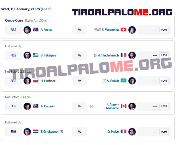 atp rotterdam ronda1 miercoles11 febrero 2026 partidos tiroalpalo t